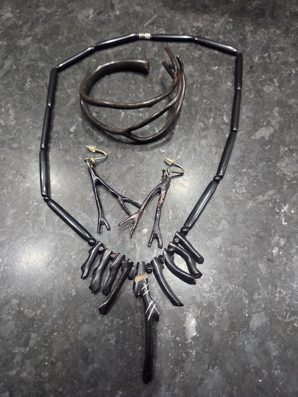 Handcrafted Black Coral-Style Necklace Set